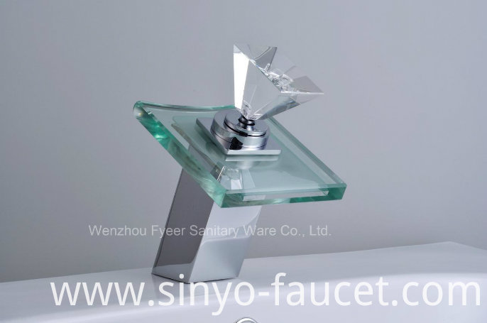 Diamond Handle LED Glass Faucet Waterfall Basin Sink Faucet (QH0819F)